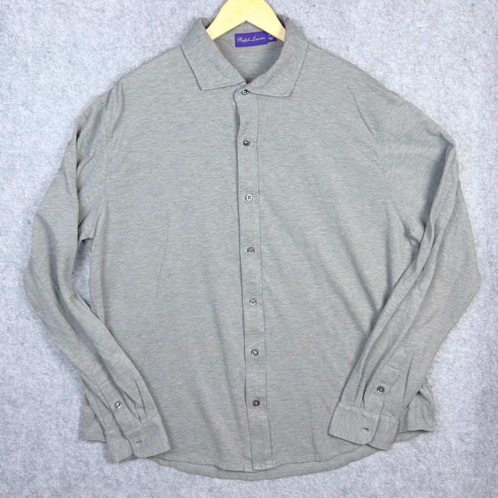 Ralph Lauren Purple Label XXL (fits XL) Gray Cotton Pique Long Sleeve Shirt